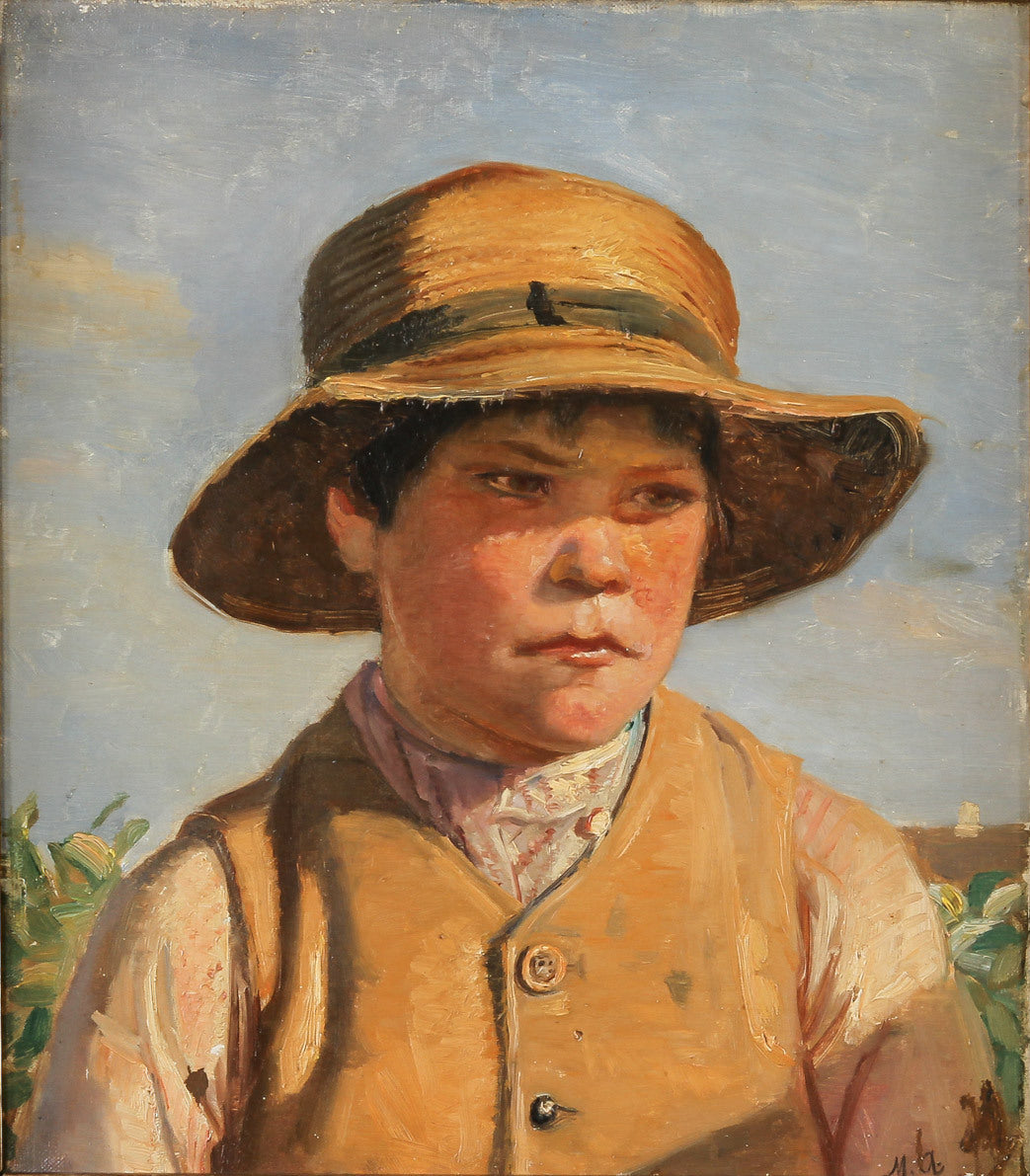 Portrait d’un jeune homme au chapeau de paille. - Michael Peter Ancher - Alpha Reproduction
