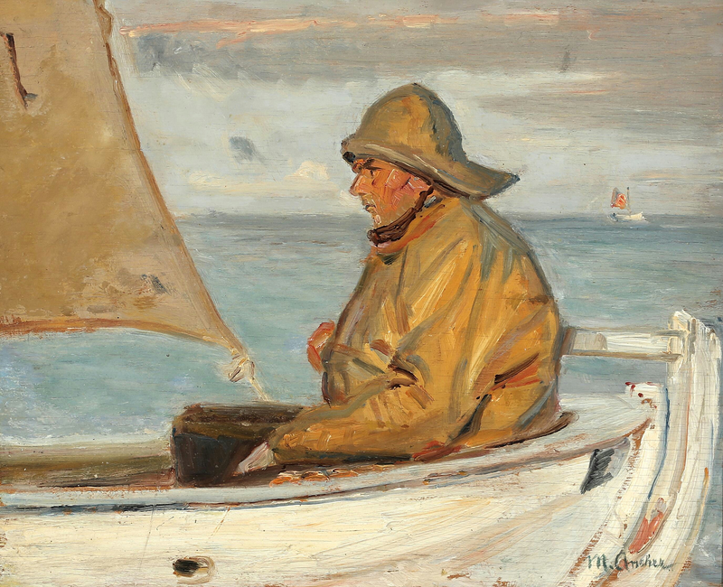 Un pescador de Skagen navegando bajo los primeros rayos del sol. - Michael Peter Ancher
