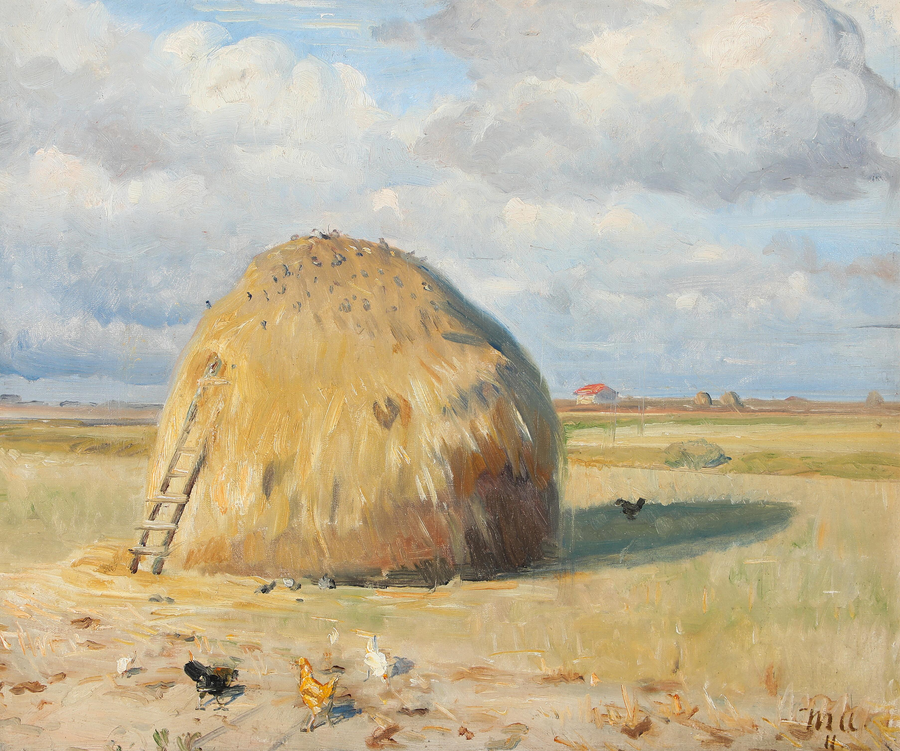 Un día de verano en Skagen con gallinas cerca de un pajar. - Michael Peter Ancher