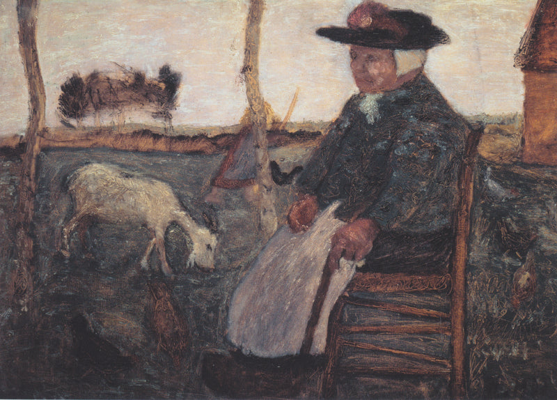 Alte Bäuerin mit Ziege - Dreebeen mit Ziege und Hühnern (1902) - Paula Modersohn-Becker