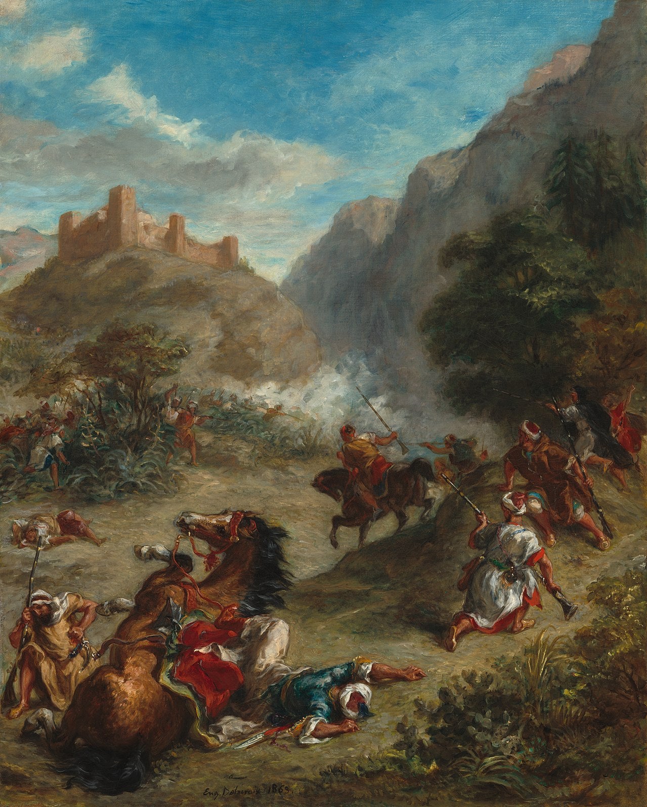 Reproduction du tableau « Arabes escarmouches dans les montagnes - Eugène Delacroix » par Alpha Reproduction en peinture à l’huile
