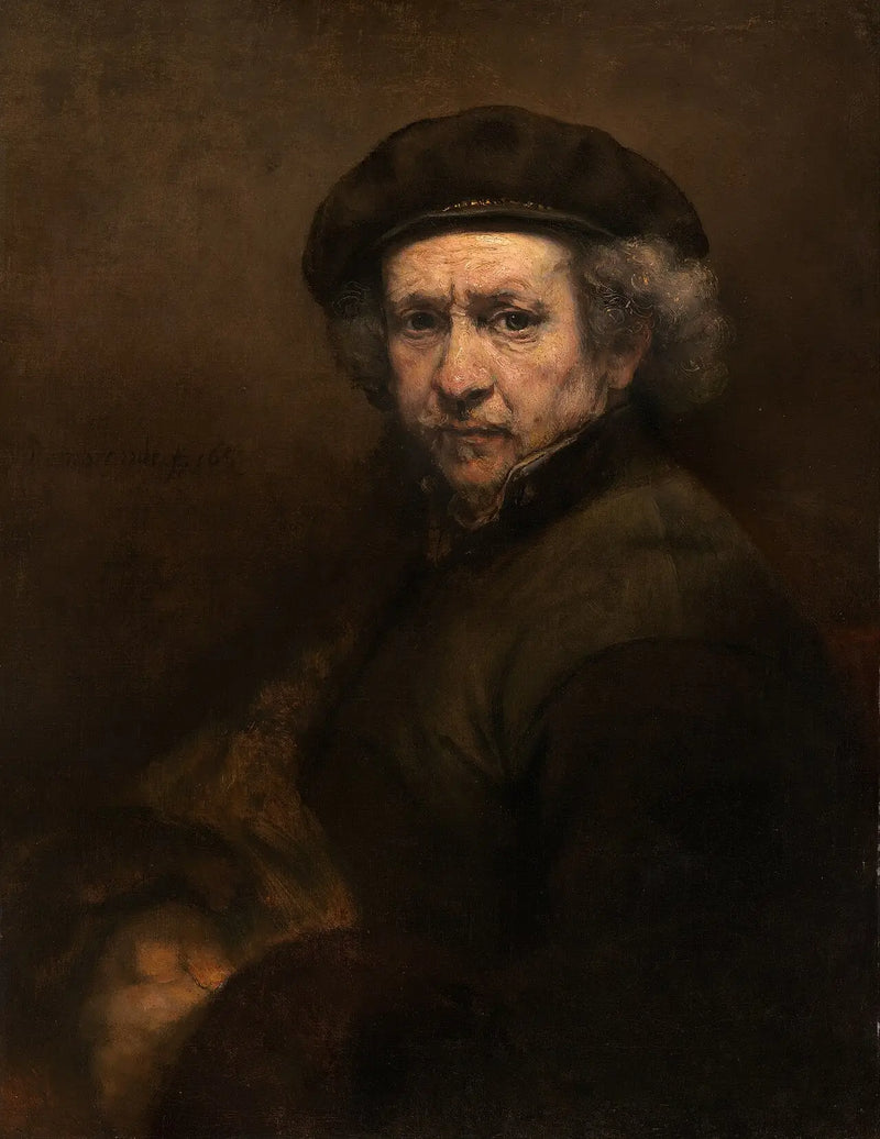 Autorretrato con boina y cuello recto - Rembrandt