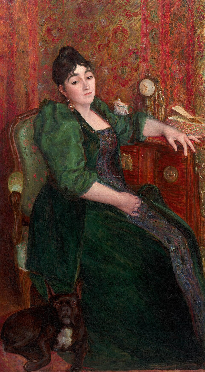 Autorretrato del artista en una silla acompañado de Bob, su bulldog francés - Marie Bracquemond