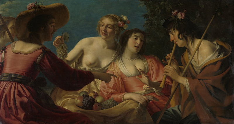 Berger tocando la flauta y cuatro pastoras - Gerrit van Honthorst