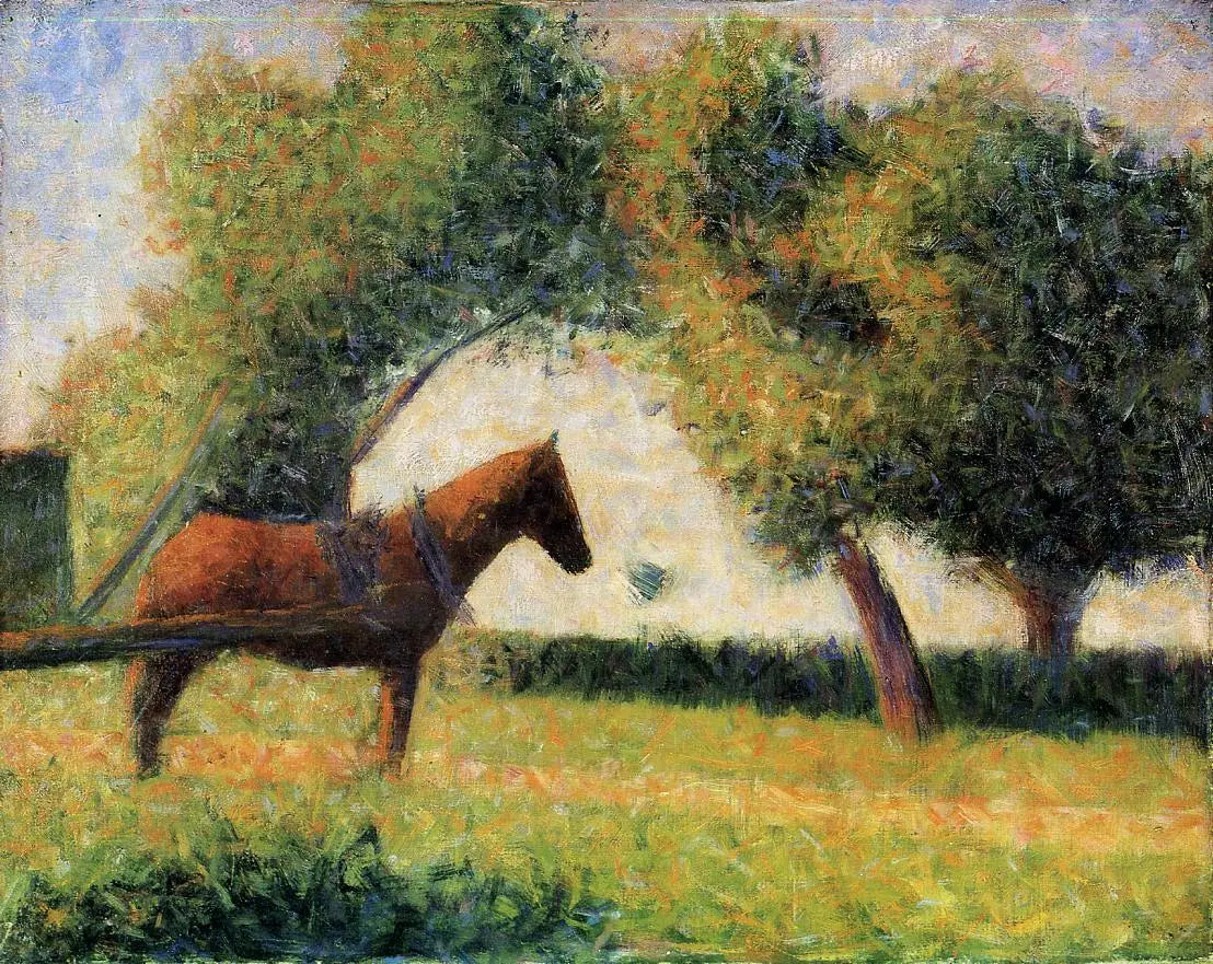 Reproduction du tableau « Cheval dans un champ - Georges Seurat » par Alpha Reproduction en peinture à l’huile
