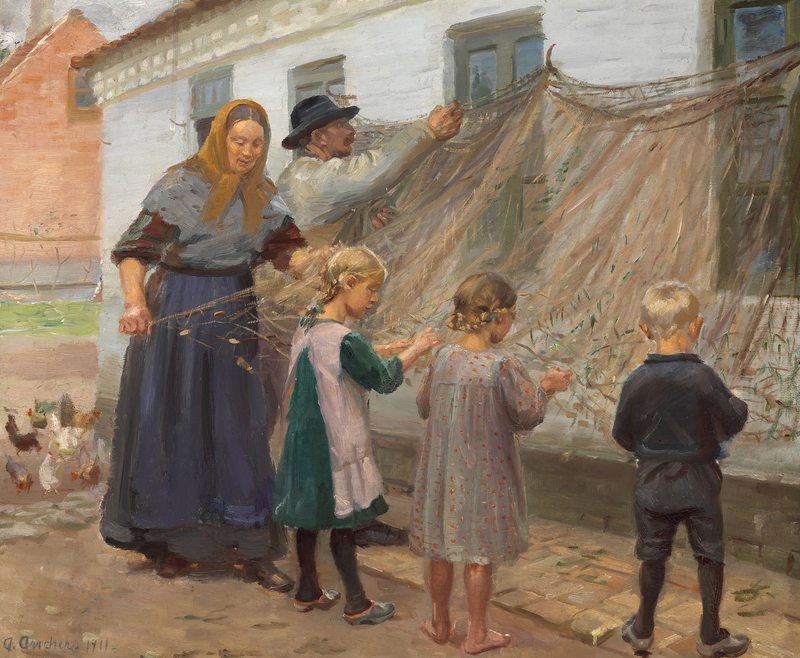Desenreda la red de pesca. -Anna Ancher
