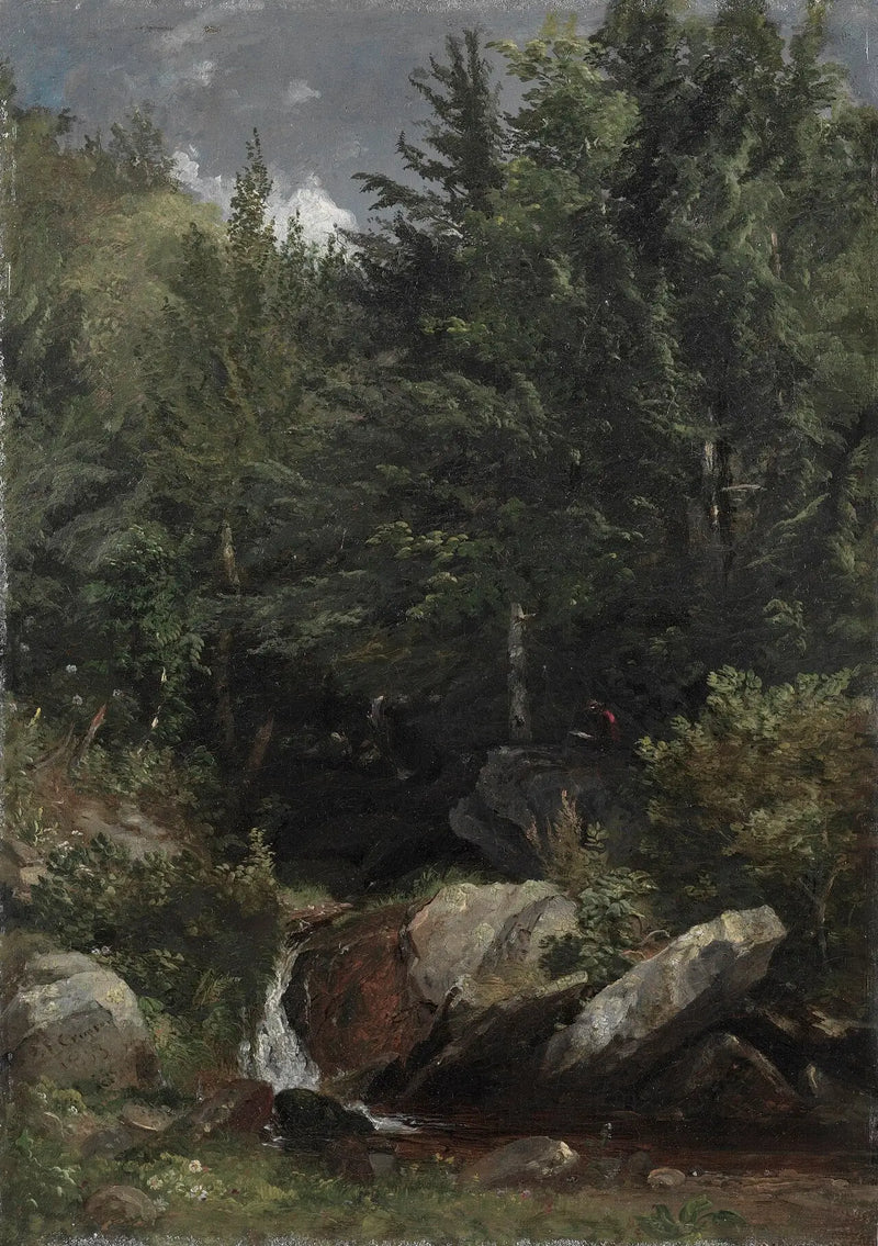 Árboles y un arroyo en una colina - Jasper Francis Cropsey