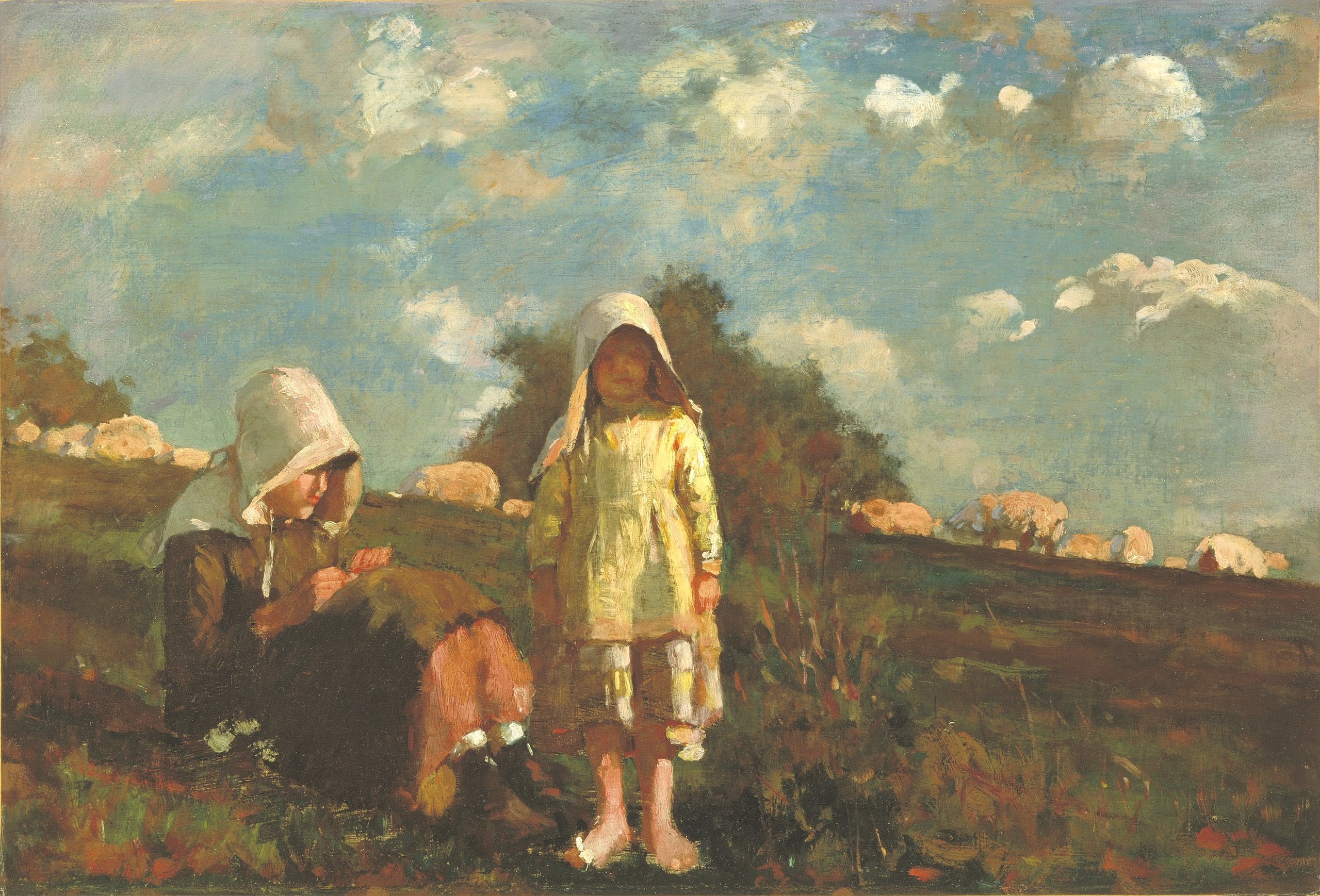 Deux filles avec des chapeaux de soleil dans un champ - Winslow Homer