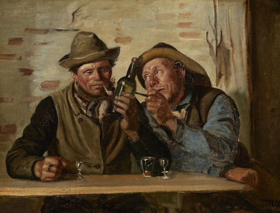 Dos pescadores de Skagen disfrutan de un cigarrillo y una bebida en la posada. - Michael Peter Ancher
