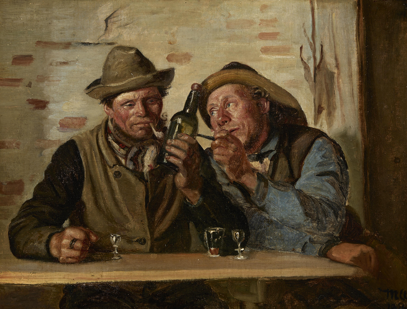 Dos pescadores de Skagen disfrutan de un cigarrillo y una bebida en la posada. - Michael Peter Ancher