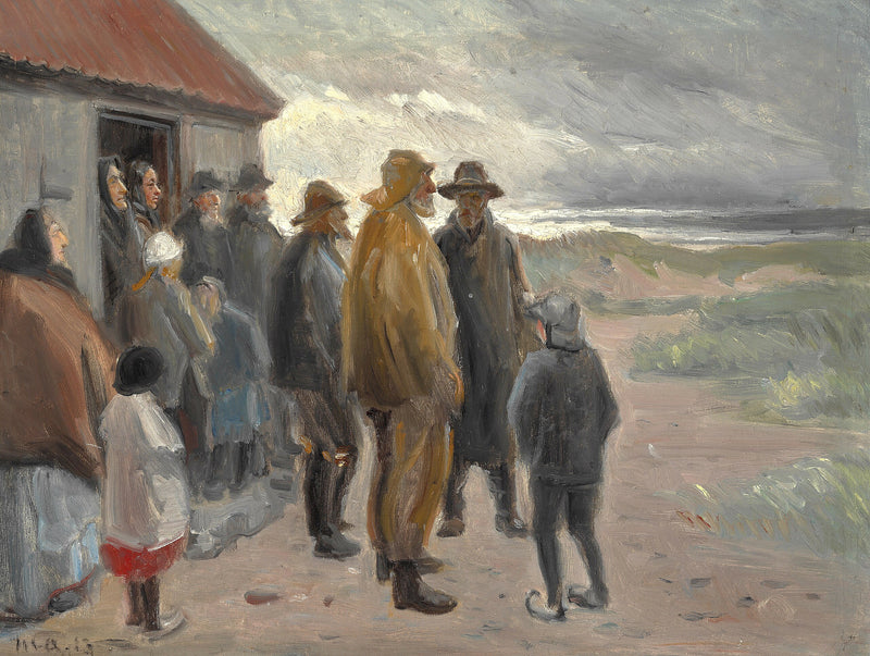 Frente a la casa del pescador. Tiempo tormentoso, Skagen. - Michael Peter Ancher
