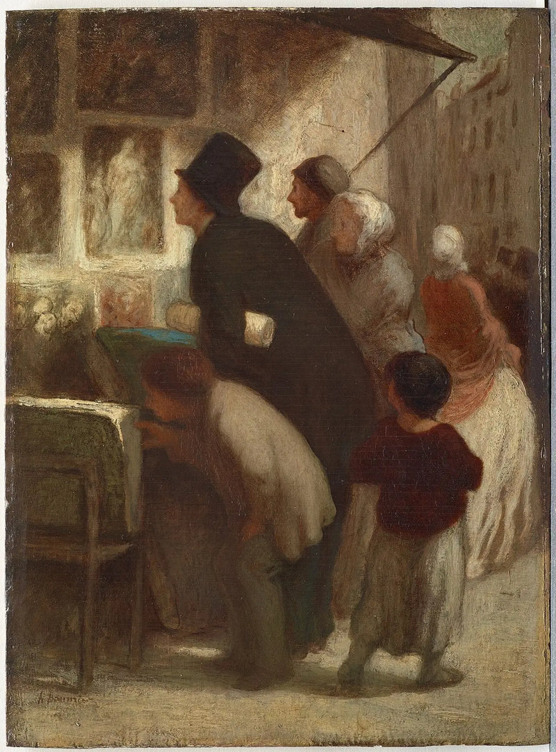 Fuera de la tienda del comerciante de estampas - Honoré Daumier