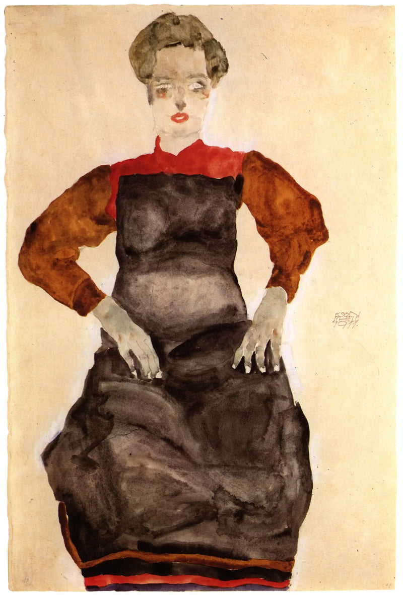 Mujer con delantal negro - Egon Schiele