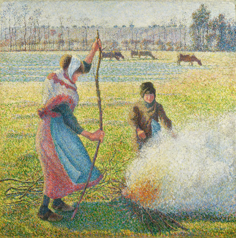 Gelatina blanca, joven campesina haciendo fuego - Camille Pissarro
