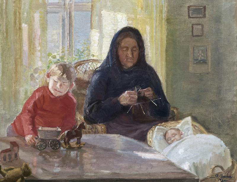 La abuela cuida a los niños. - Anna Ancher