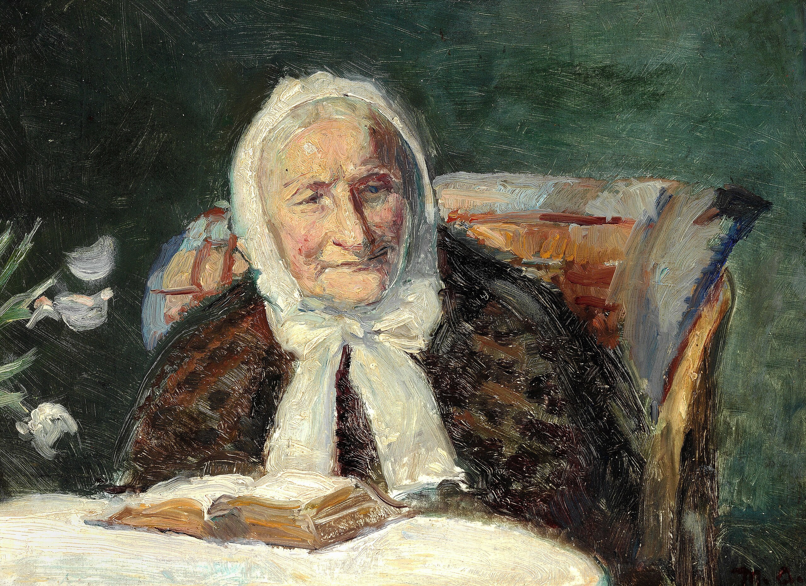 Interior con Ane Bründum, la suegra del artista, leyendo la Biblia. - Michael Peter Ancher