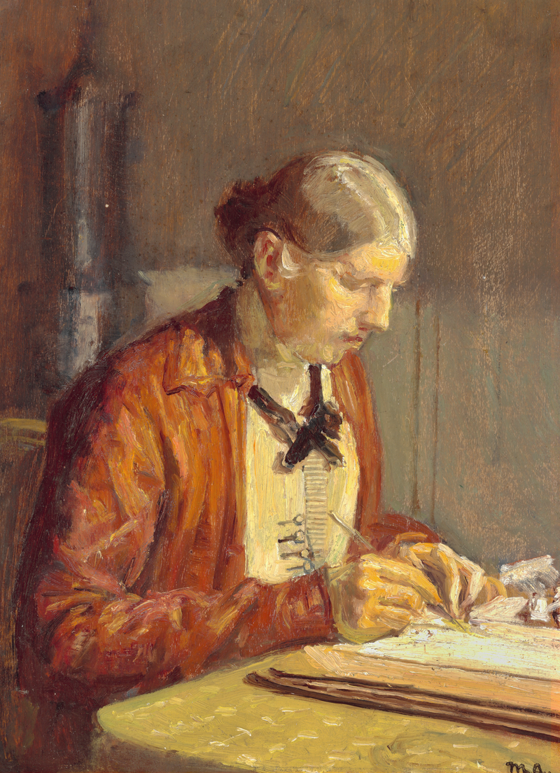 Interior con Anna Ancher, la esposa del artista, pintando. - Michael Peter Ancher