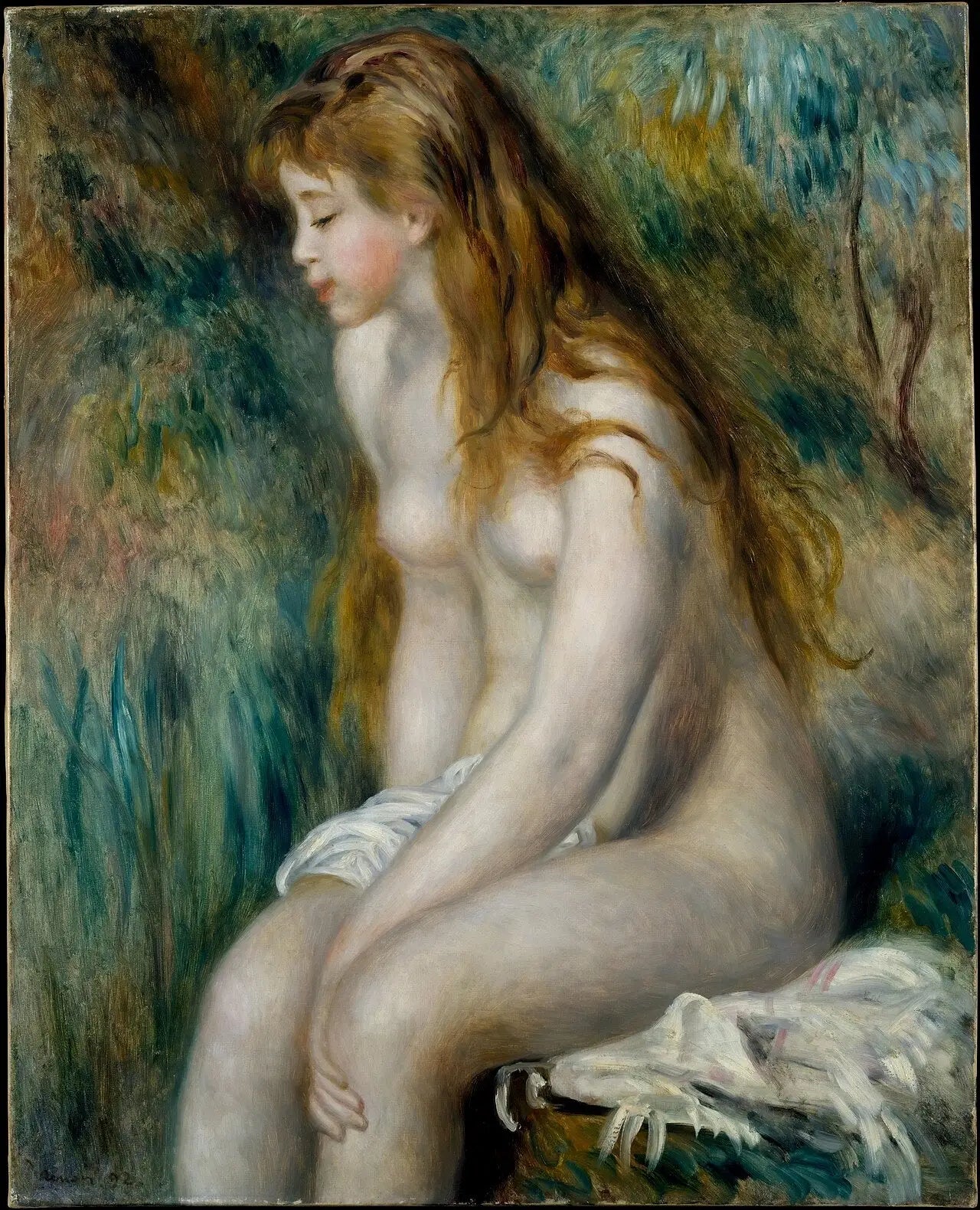 Reproduction du tableau « Jeune Fille au bain - Pierre-Auguste Renoir » par Alpha Reproduction en peinture à l’huile