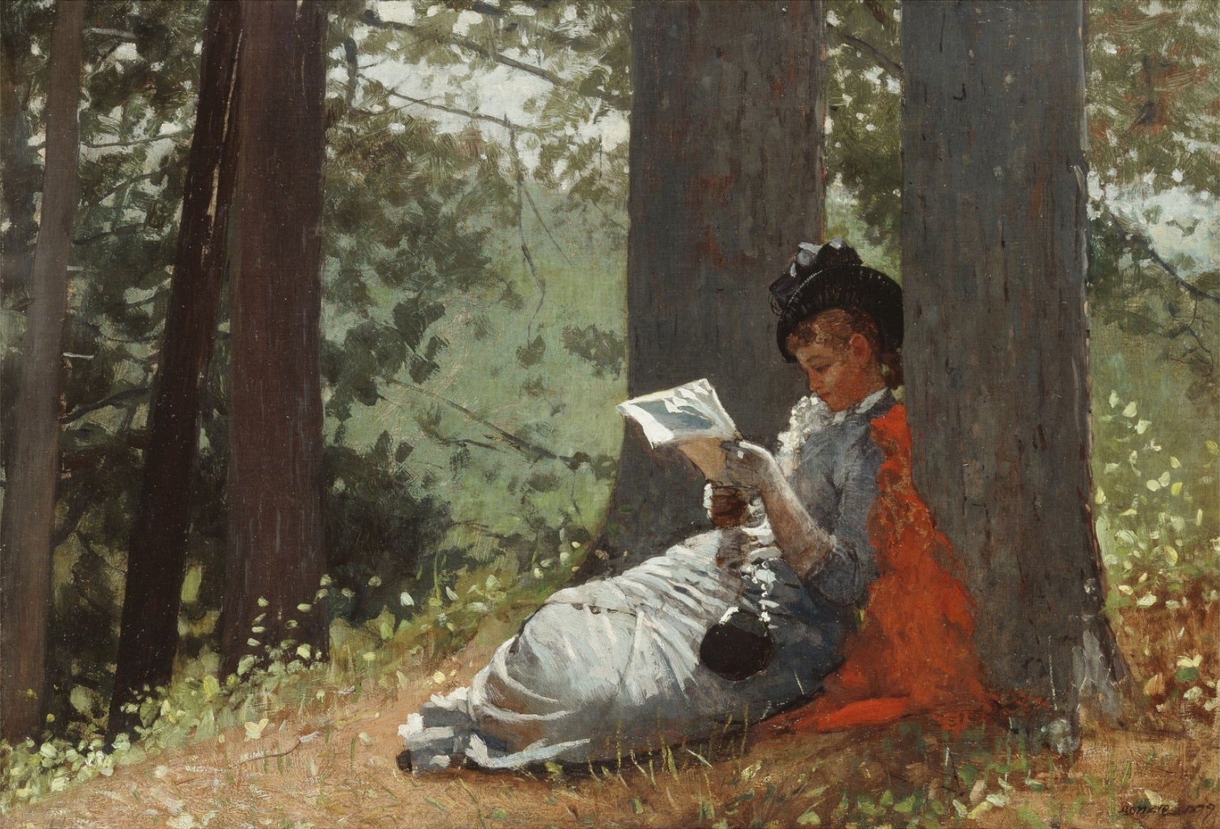 Jeune femme lisant sous un chêne - Winslow Homer