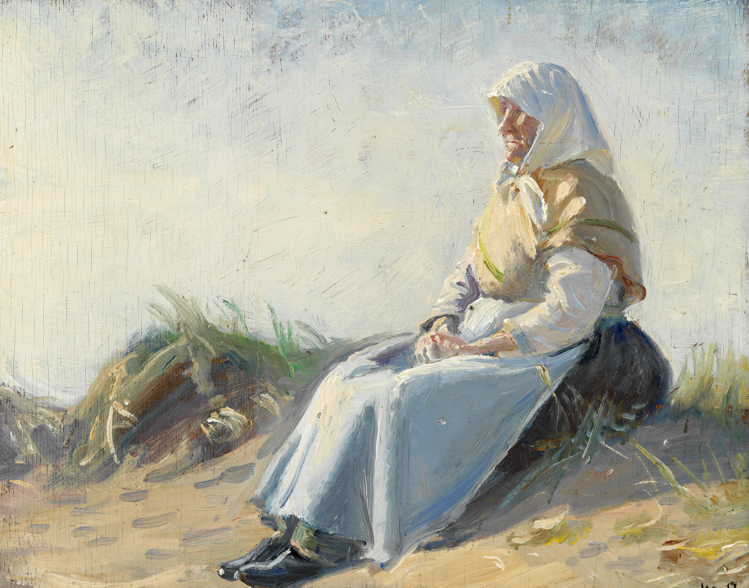 Nelle, la esposa de Anker, sentada en las dunas de Skagen. -Michael Peter Ancher