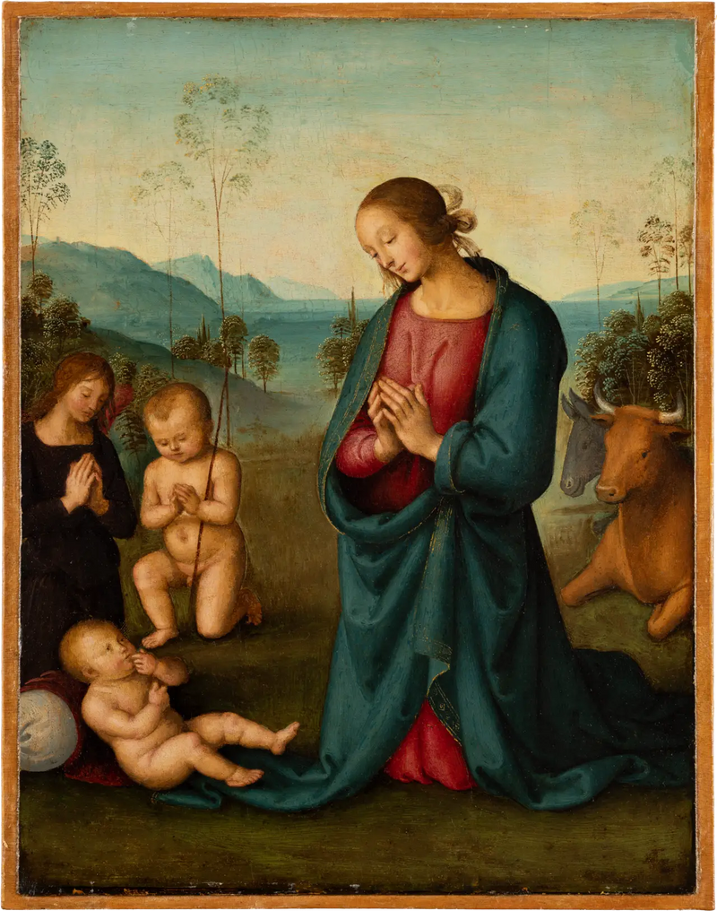 La Madonna, el Niño San Juan y un ángel adorando al Niño Jesús - Pietro Perugino