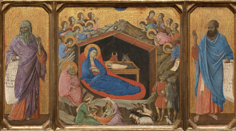 La Natividad con los profetas Isaías y Ezequiel - Duccio di Buoninsegna