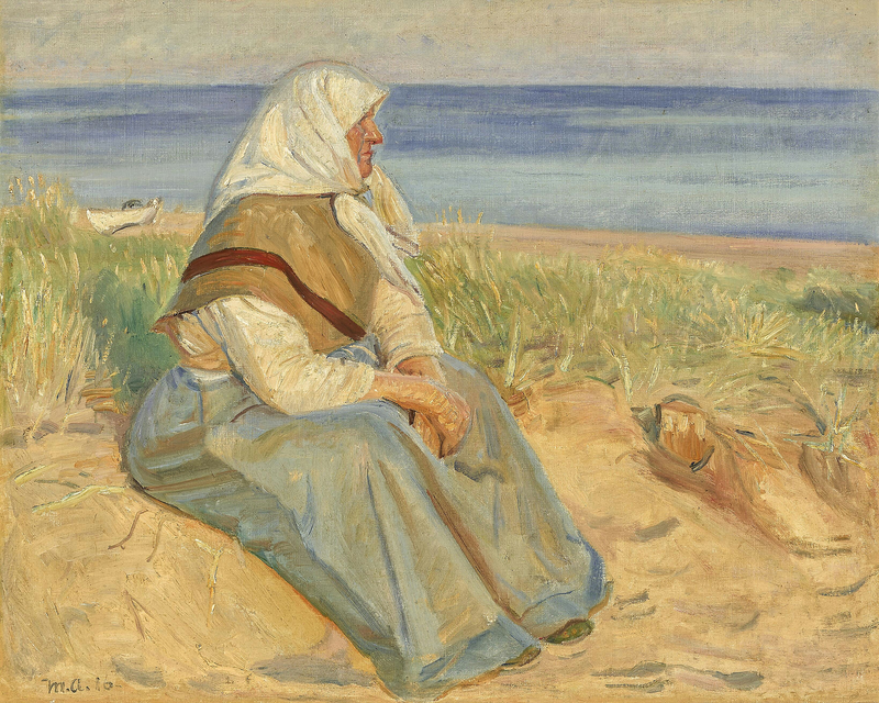 La esposa de un pescador sentada en las dunas de Skagen. - Michael Peter Ancher