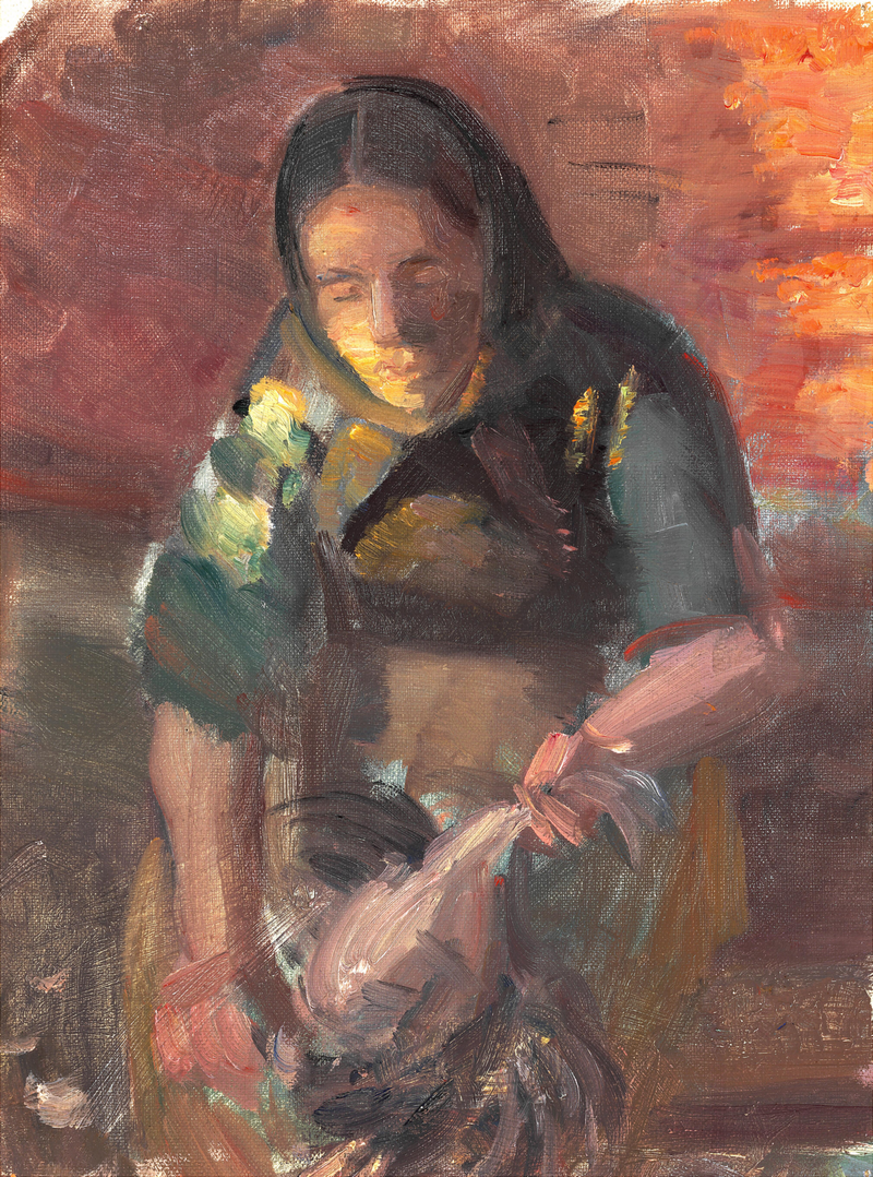 La hija de un pescador desplumando pollos - Anna Ancher