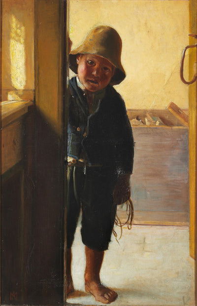 El hijo de un pescador mira a través de una puerta. - Michael Peter Ancher