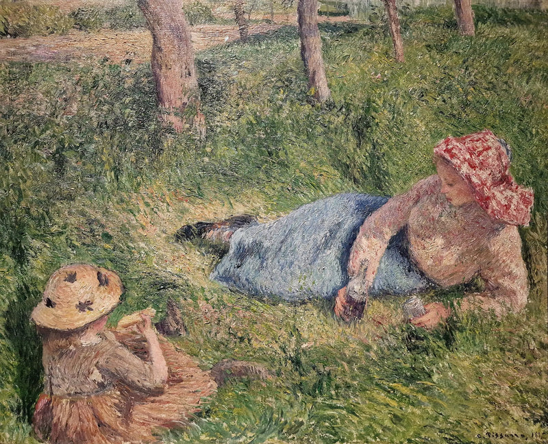 La merienda, niño y joven campesina en reposo - Camille Pissarro