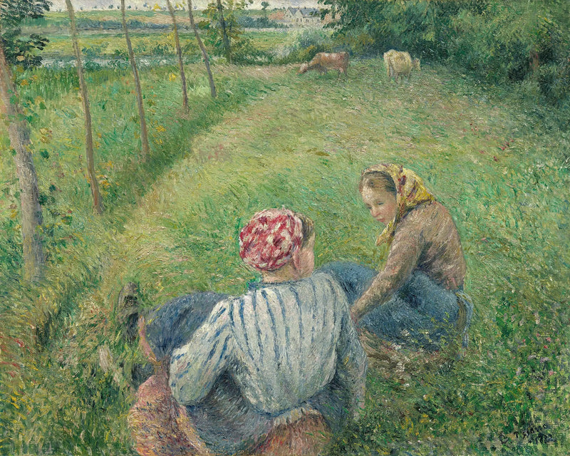 Las jóvenes campesinas descansando en los campos cerca de Pontoise - Camille Pissarro