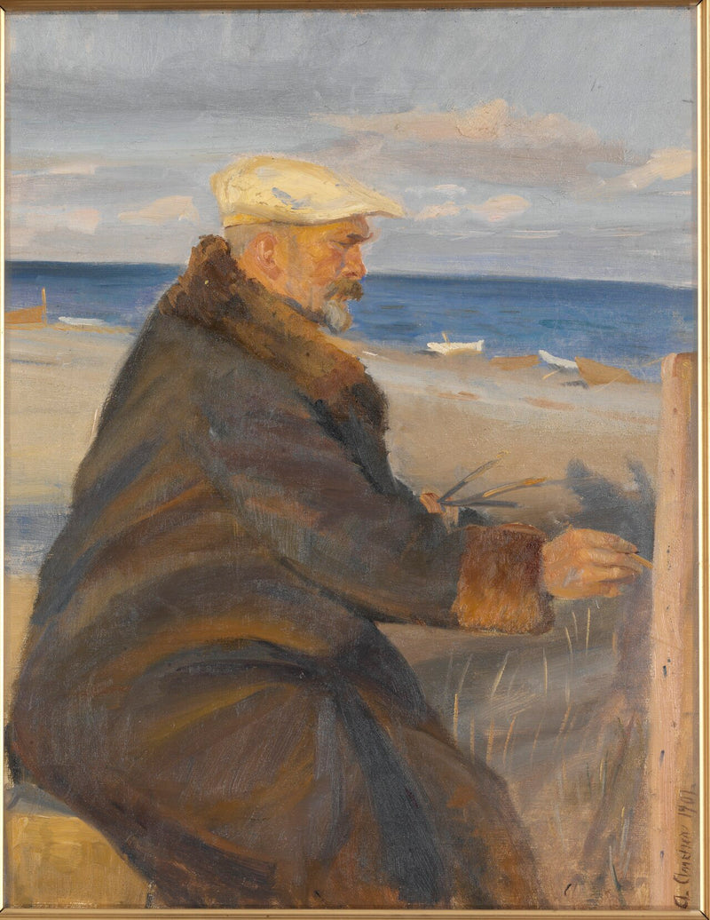 Michael Ancher dibujando en la playa (Michael Ancher dibujando en la playa) - Anna Ancher