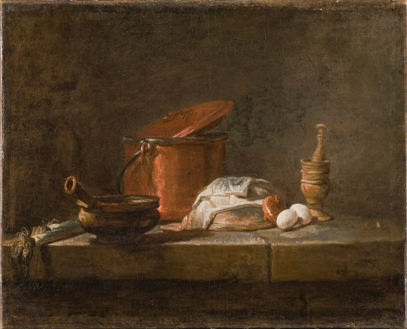 Naturaleza muerta con utensilios de cocina y verduras - Jean Simeón Chardin
