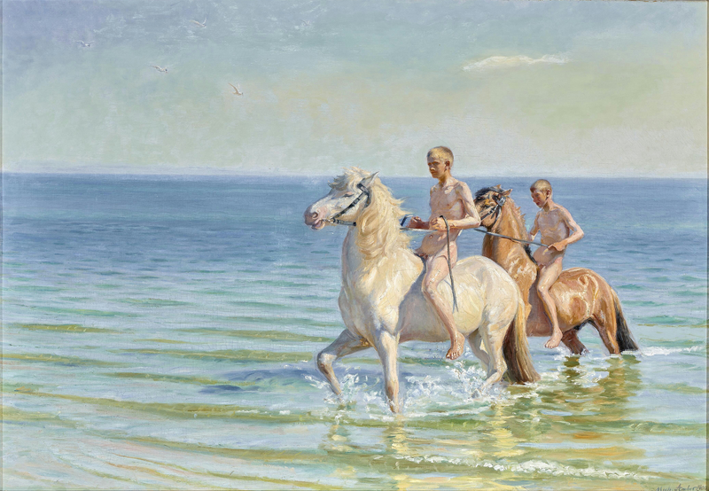 Montamos los caballos en el agua. - Michael Peter Ancher