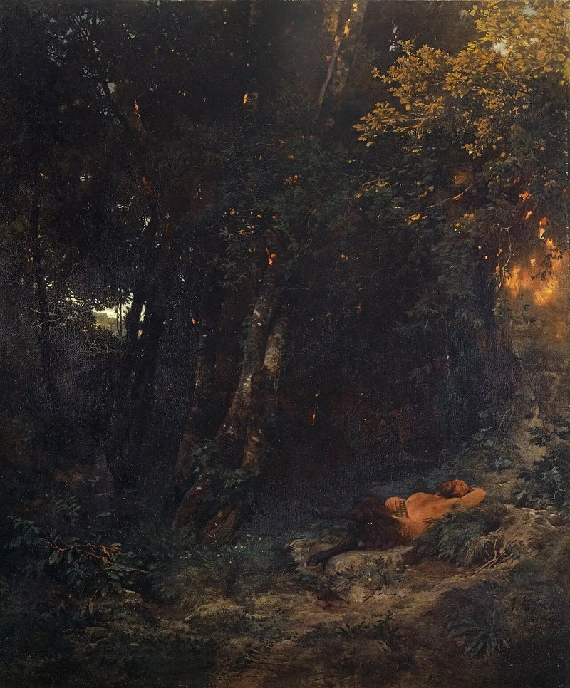 Paisaje boscoso con Pan descansando - Arnold Böcklin