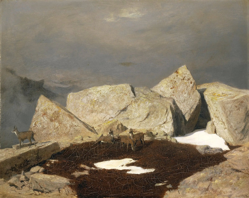 Paisaje de montaña con cabras montesas - Arnold Böcklin