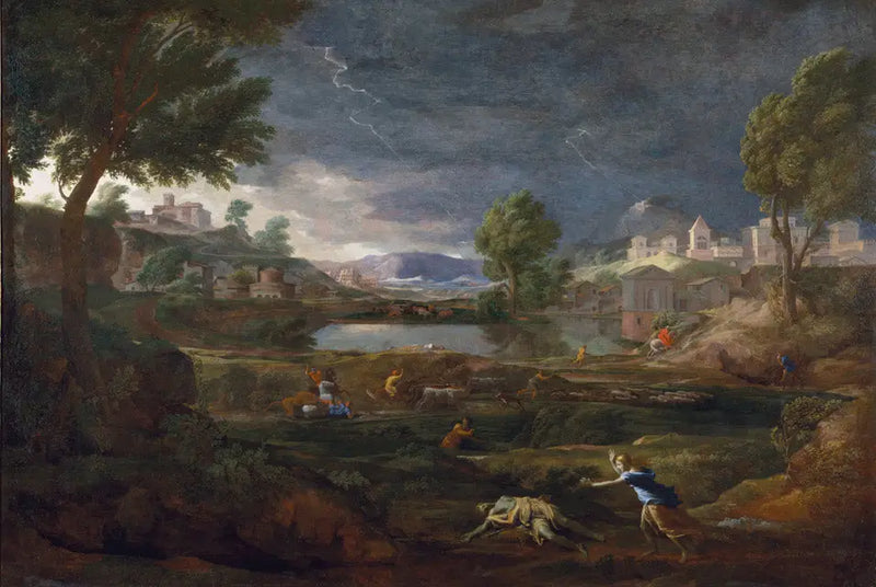 Paisaje tormentoso con Piramo y Tisbe - Nicolas Poussin