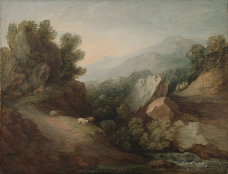 Paisaje rocoso y boscoso con un valle y una presa - Thomas Gainsborough