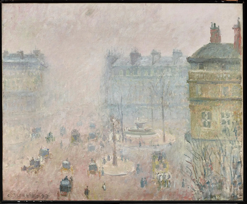 Plaza del Teatro Francés y Avenida de la Ópera, Niebla - Camille Pissarro