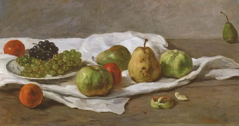 Manzanas, peras y uvas sobre una mesa - Gustave Courbet