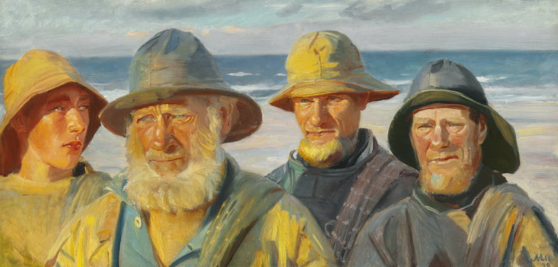 Cuatro pescadores toman el sol en la playa de Skagen - Michael Peter Ancher