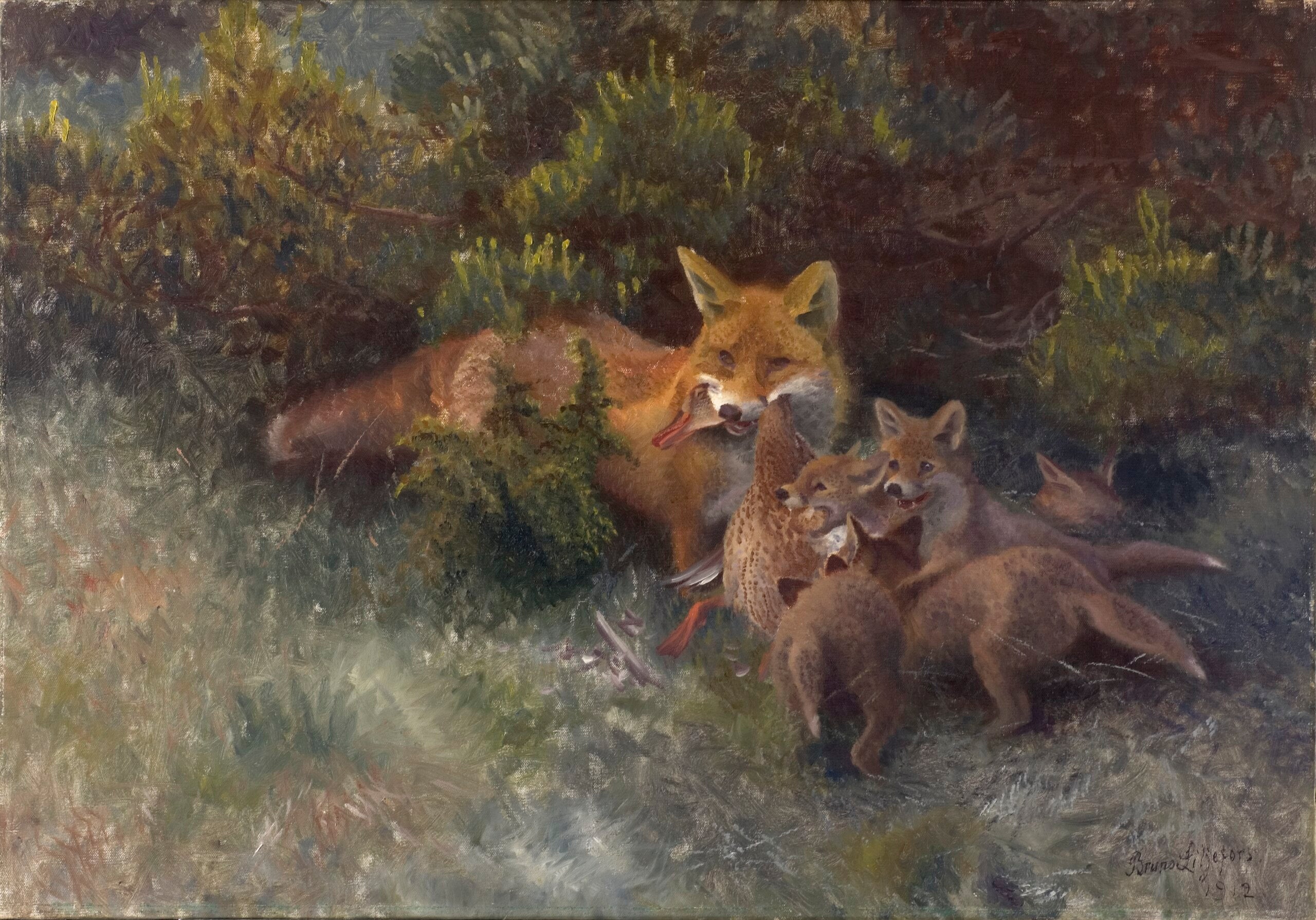 Renard avec ses petits - Bruno Liljefors