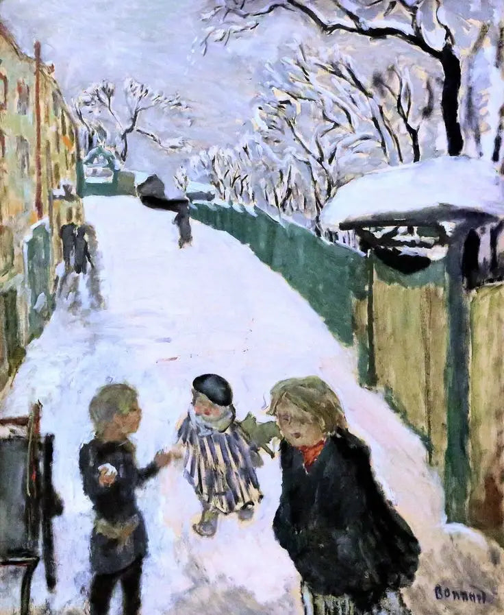 Calle bajo la nieve con juego de niños - Pierre Bonnard