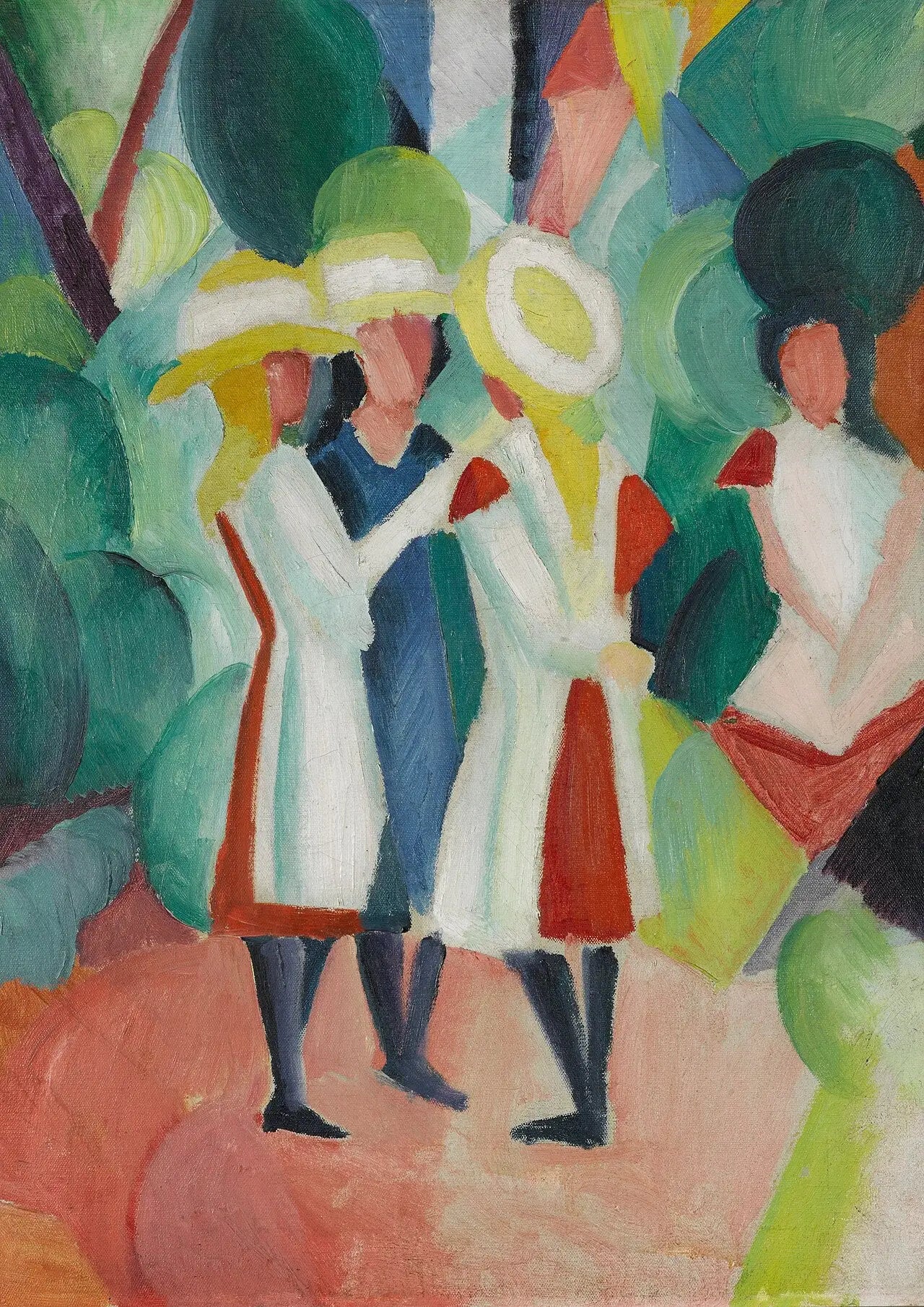 Reproduction du tableau « Trois filles portant des chapeaux de paille jaunes - August Macke » par Alpha Reproduction en peinture à l’huile