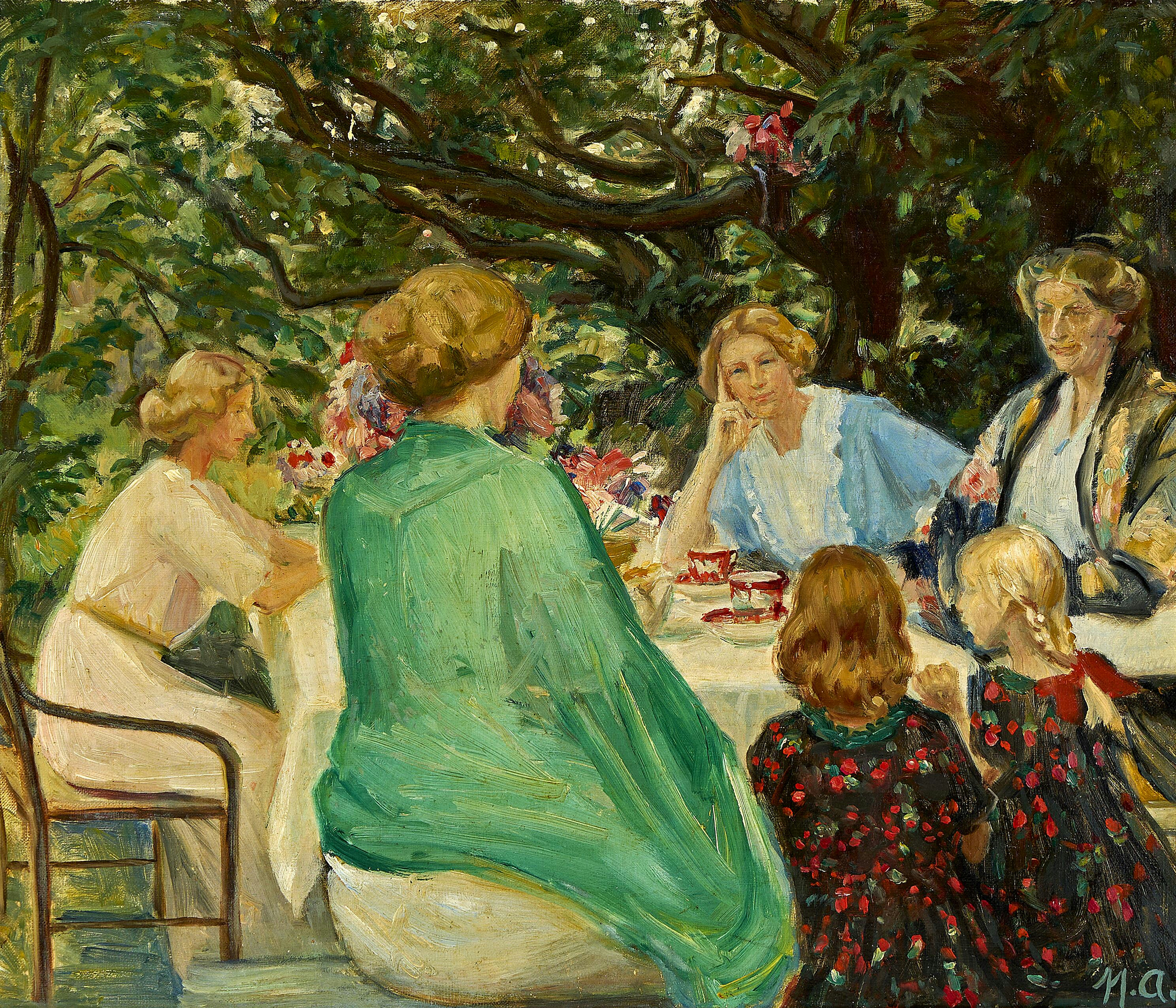 Una fiesta con un café en un jardín de Skagen en un día de verano. - Michael Peter Ancher