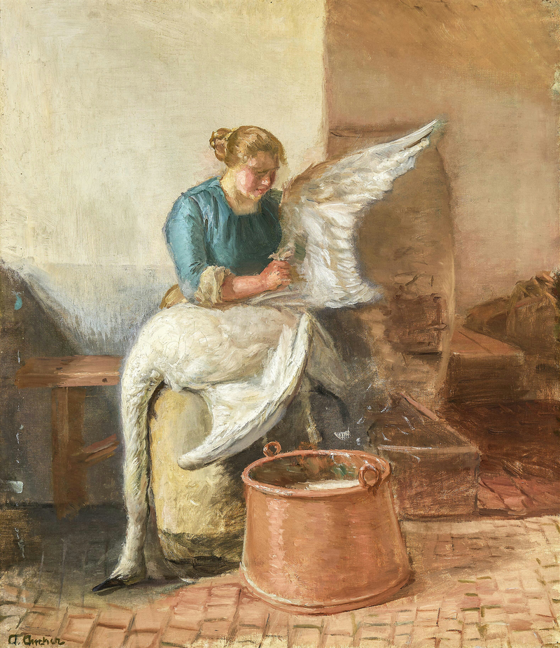 Una joven desplumando un cisne. - Anna Ancher