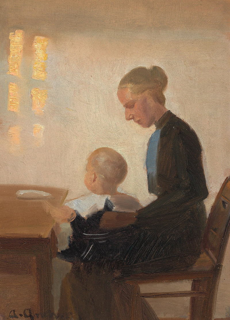 Un interior con una madre y su hijo. - Anna Ancher