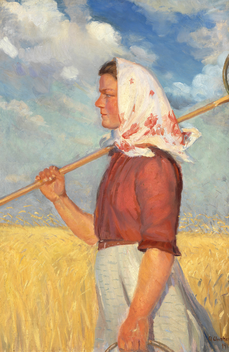 Un joven trabajador agrícola frente a un campo de maíz - Anna Ancher