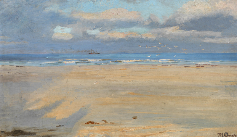 Vista desde la playa de Skagen. Un barco en el horizonte. - Michael Peter Ancher