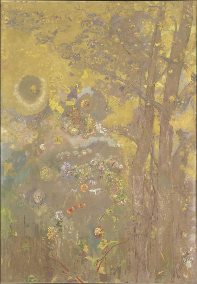 Árboles sobre un fondo amarillo - Odilon Redon